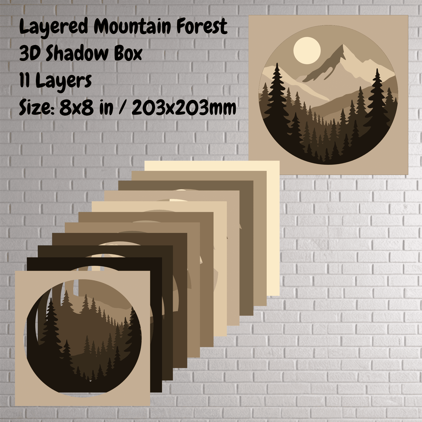 Forest and peaks 3D shadow box design for laser and CNC cutters