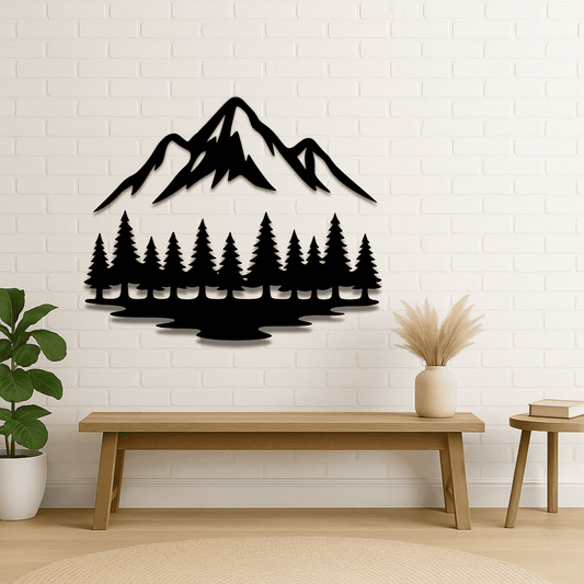 Mountain peak with pine trees nature wall art cut file