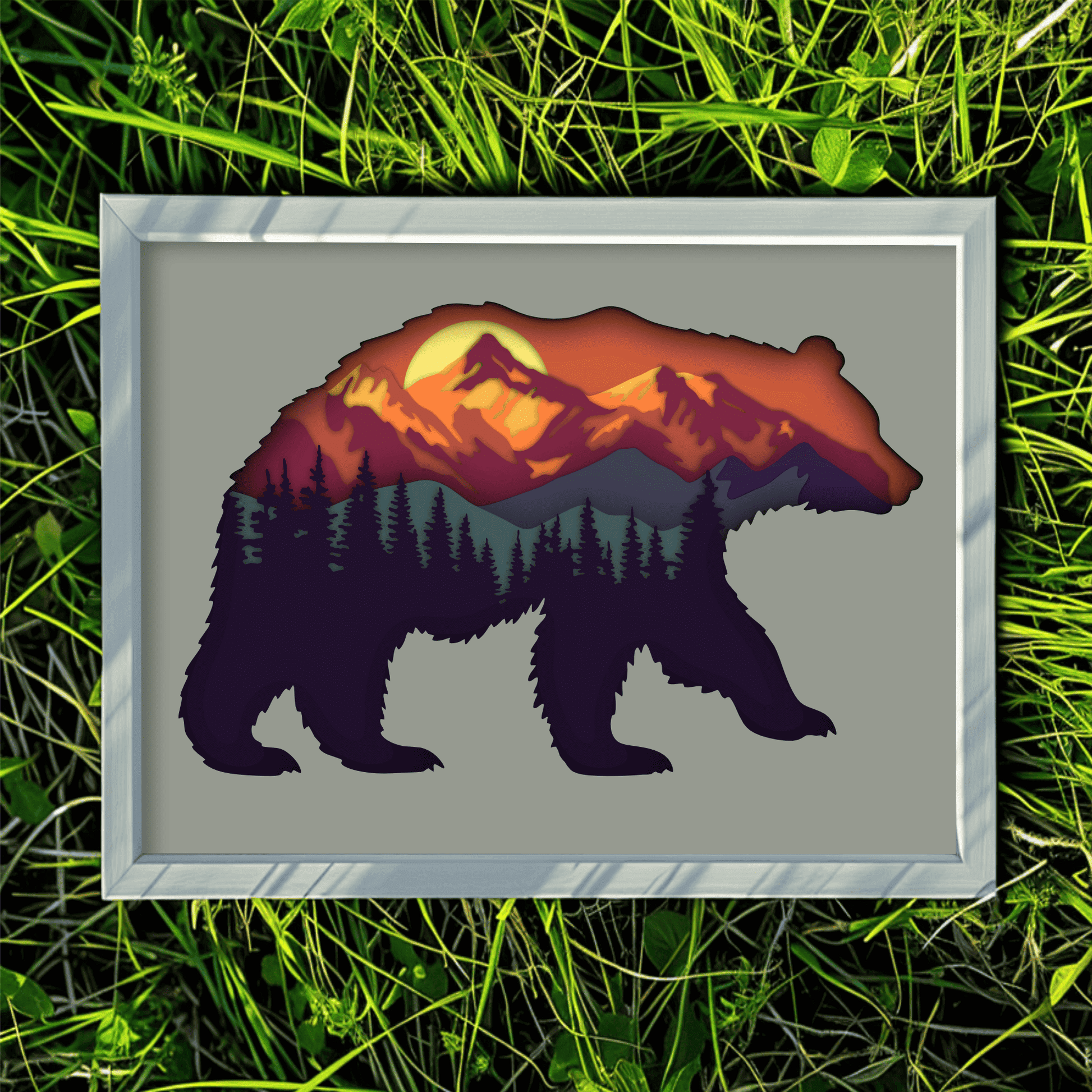Multilayer Bear Mountains SVG, Paper Craft Template, Cricut and CNC Ready Design