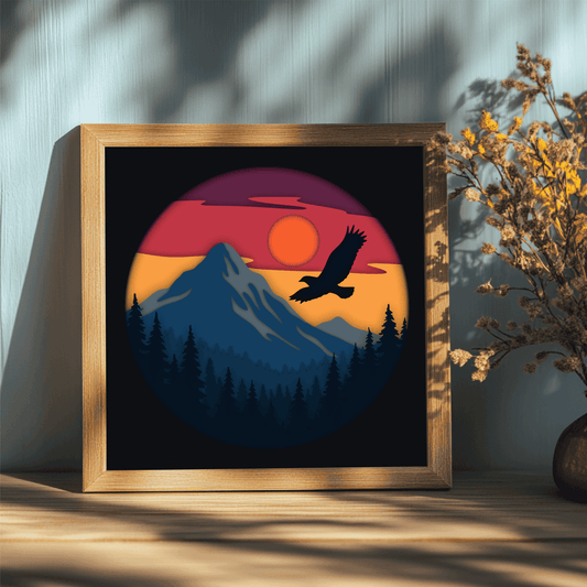Eagle flying over mountains paper cut design for Cricut