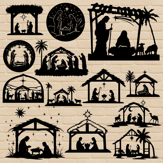 Christmas Nativity cutting files with holy family silhouettes for Cricut and CNC