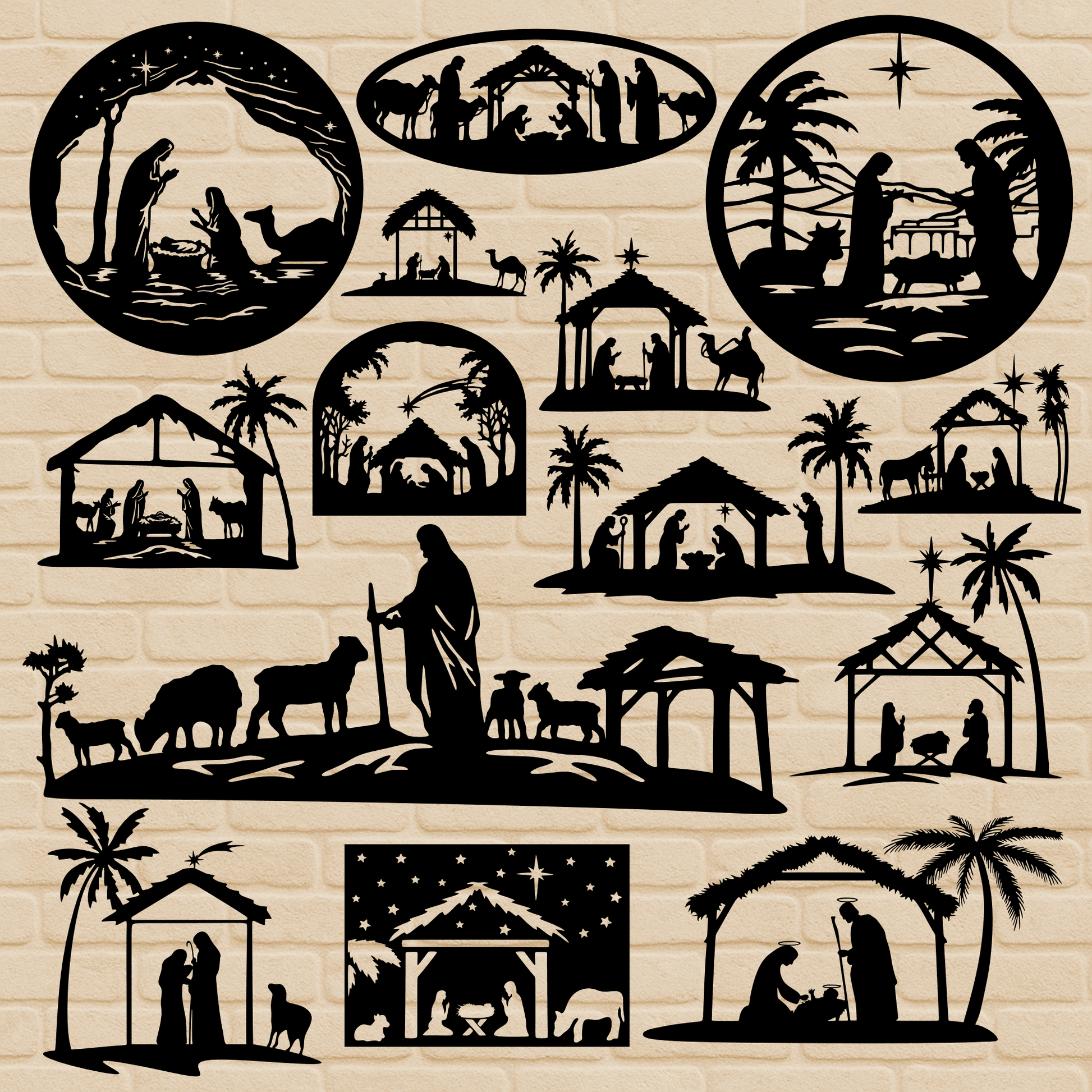 Holy family under starry sky – Nativity SVG DXF EPS PNG file example