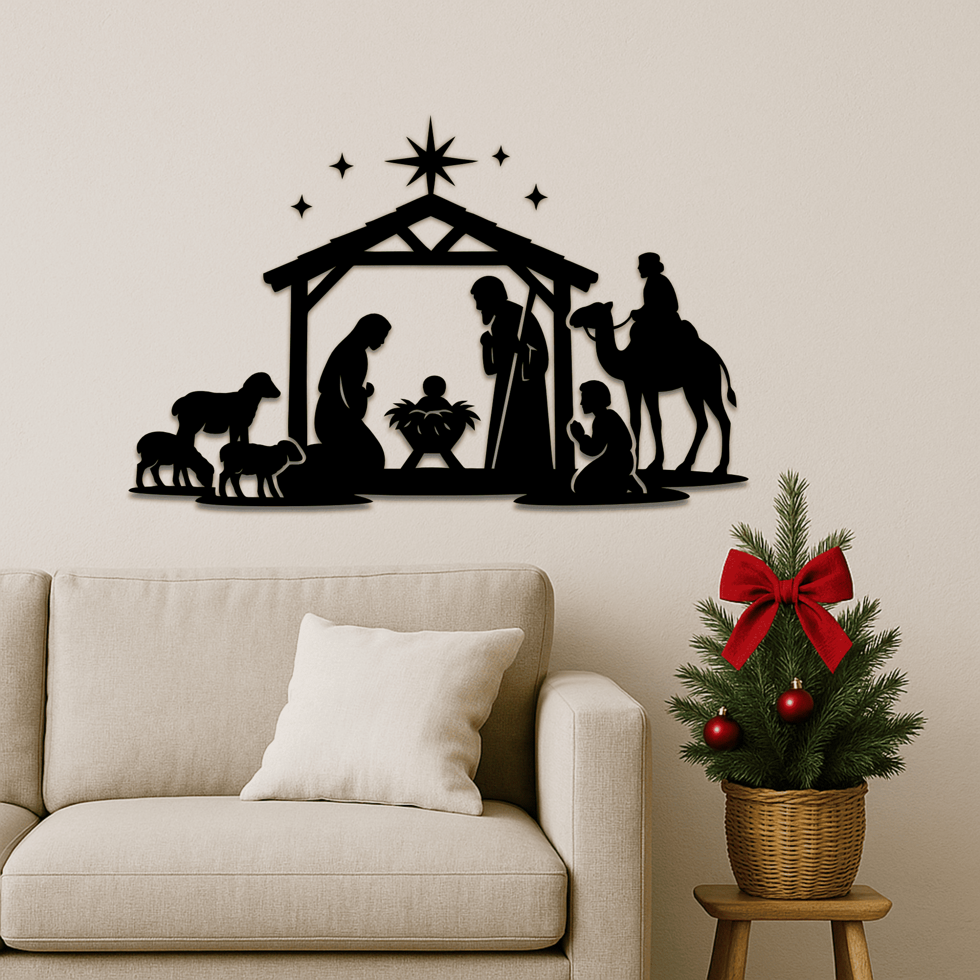Mary, Joseph, and baby Jesus silhouette – Christian Christmas vector