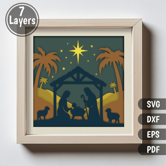 Christmas manger scene layered cutting file with star and palm trees