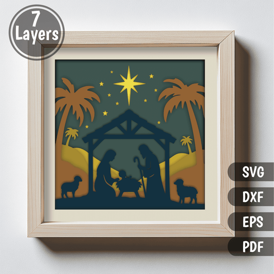 Christmas manger scene layered cutting file with star and palm trees