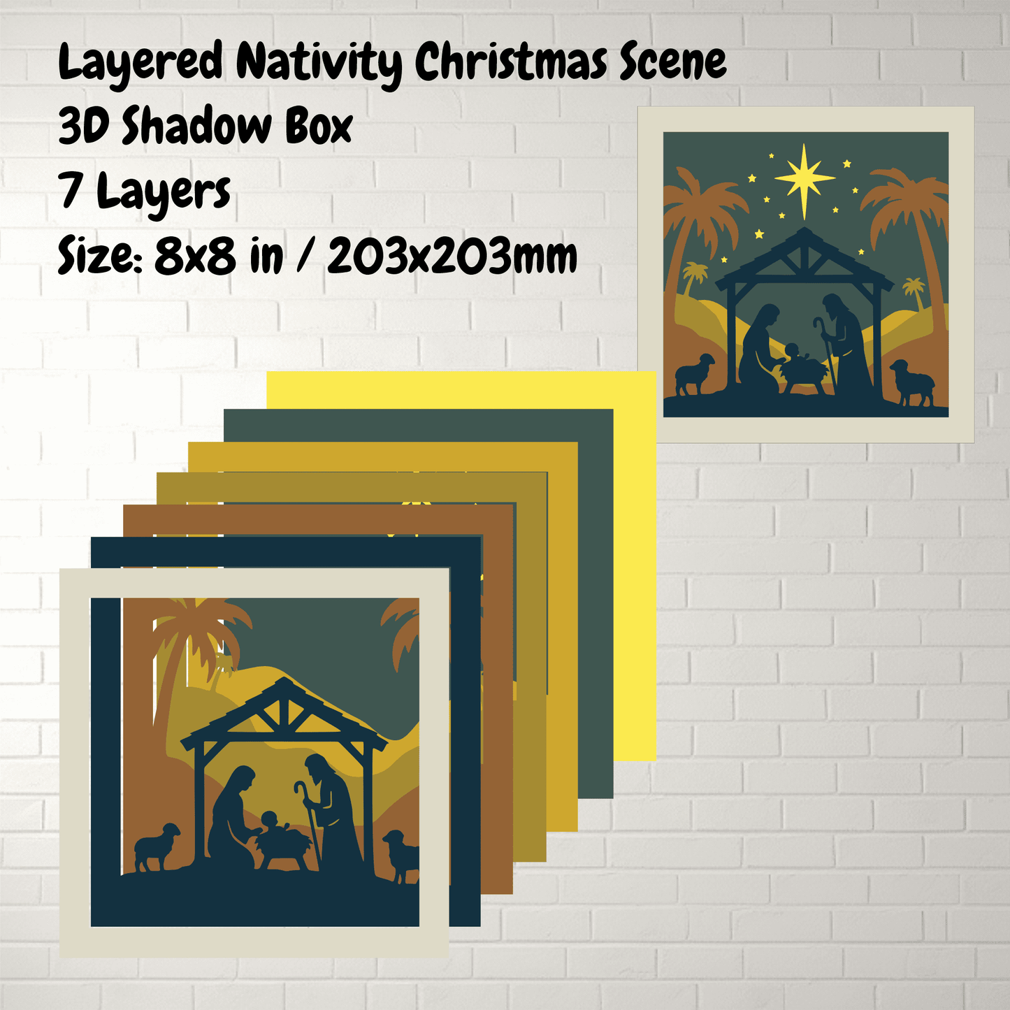 Christian layered SVG DXF EPS PDF Nativity shadow box design