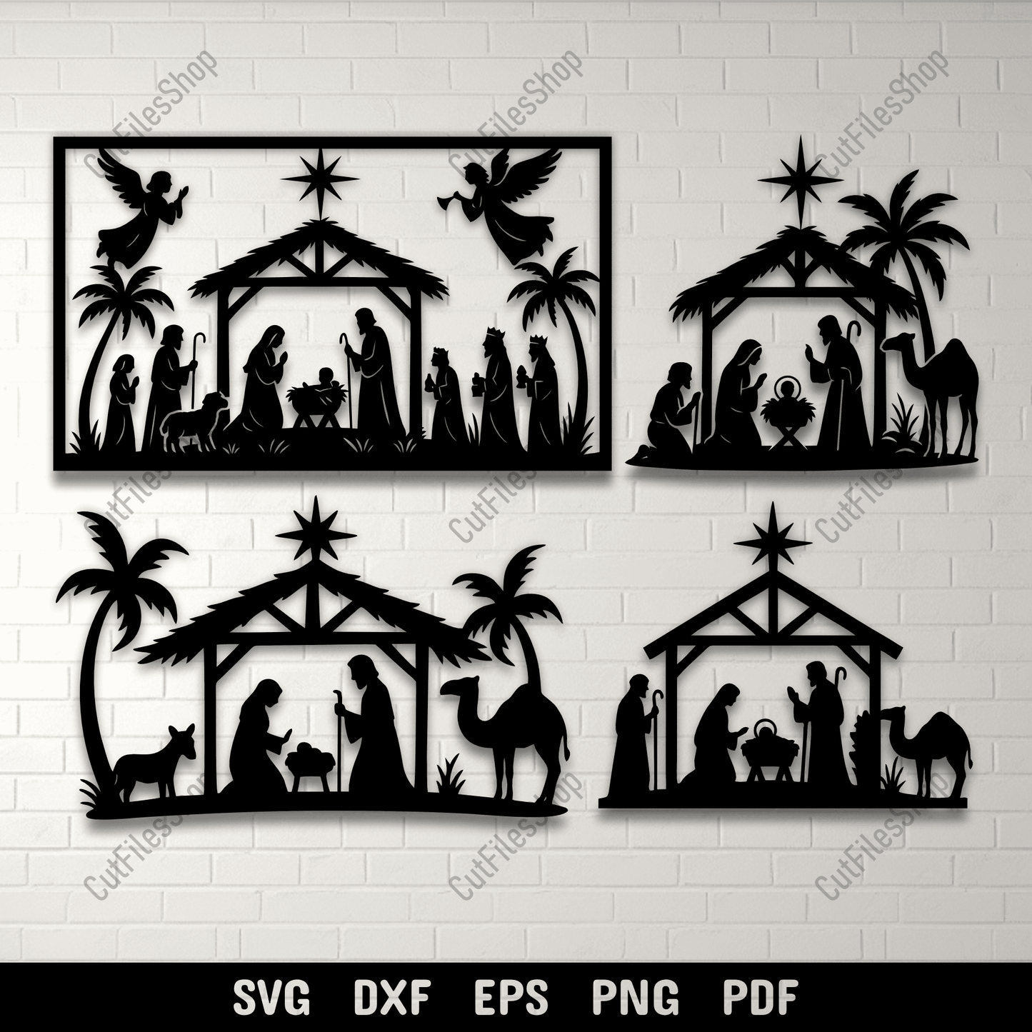 Nativity scene SVG cutting file with Holy Family and angels