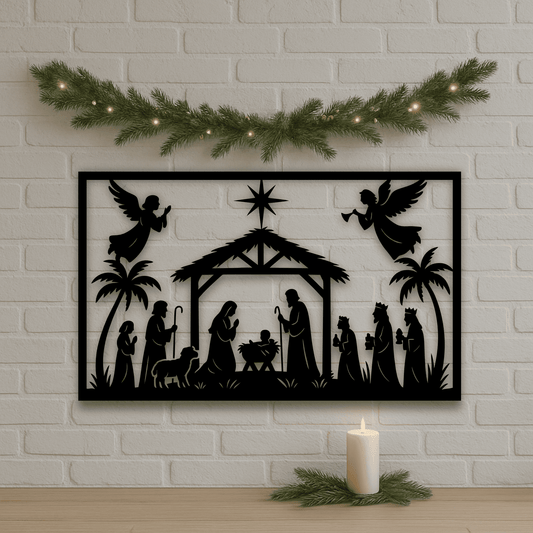 Christmas nativity DXF design with camels and shepherds