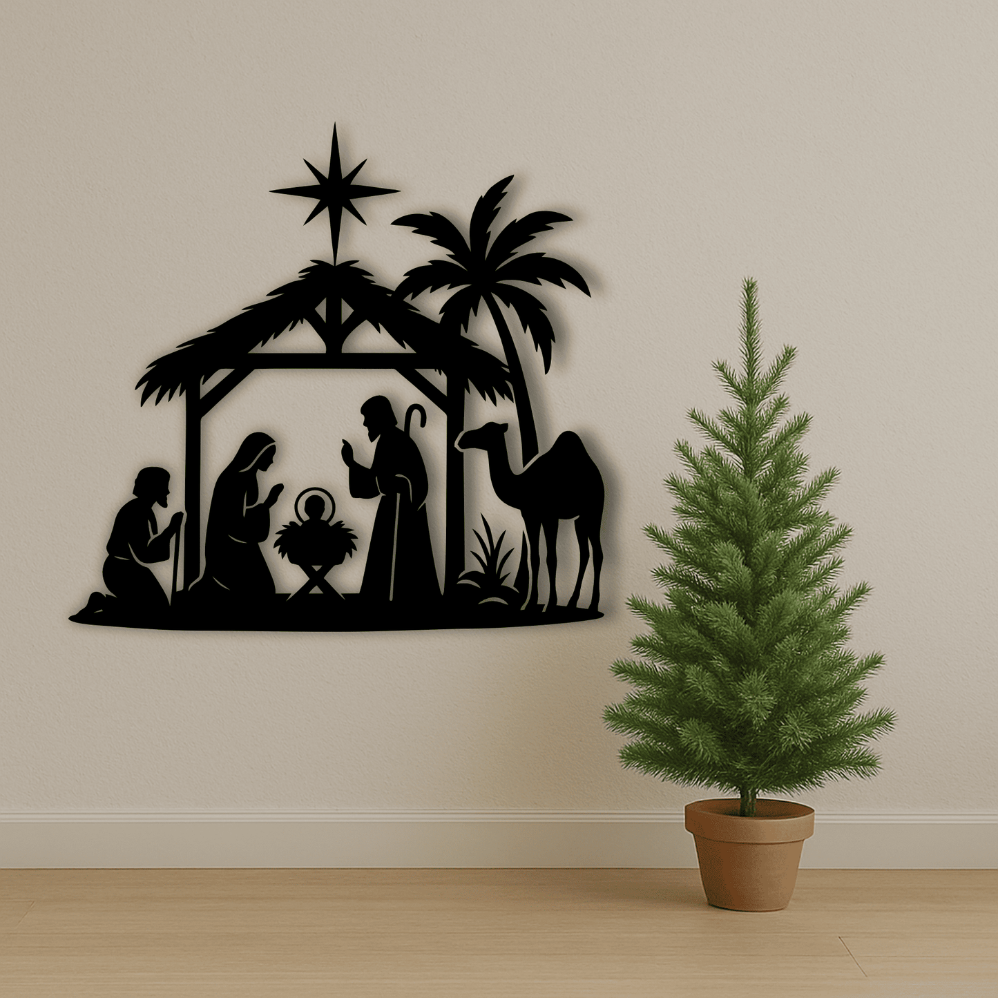 Nativity vector EPS with palm trees for church décor and crafts
Nativity scene PNG for Christmas sublimation projects