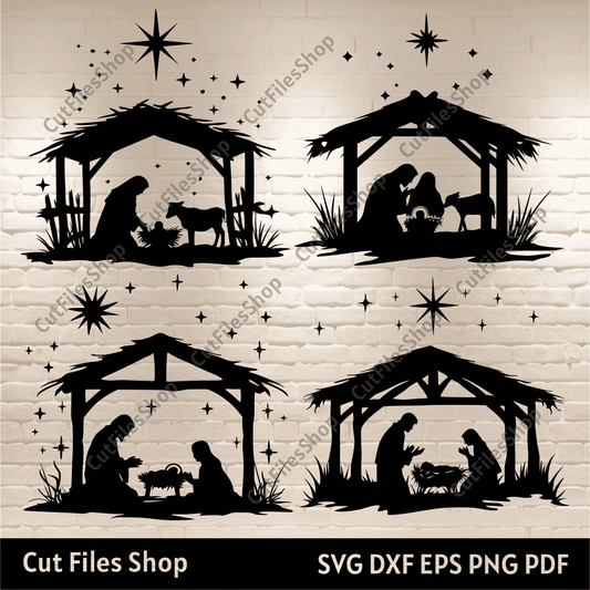Nativity Scene DXF for Laser Cut, SVG for Cricut & Silhouette, DIY Christmas Decoration, Holy Night SVG, baby Jesus SVG, Virgin Mary svg