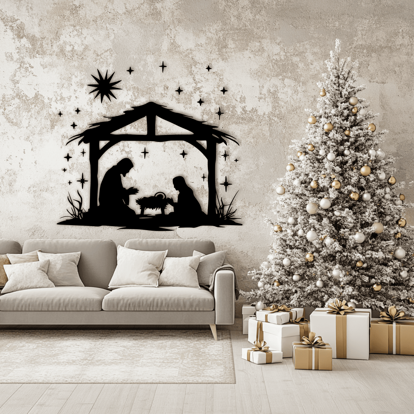 Nativity Scene Cut Files, SVG for Cricut & Silhouette, DXF for Laser Cutting, DIY Holiday Decoration, Holy Family SVG, Christmas Star DXF