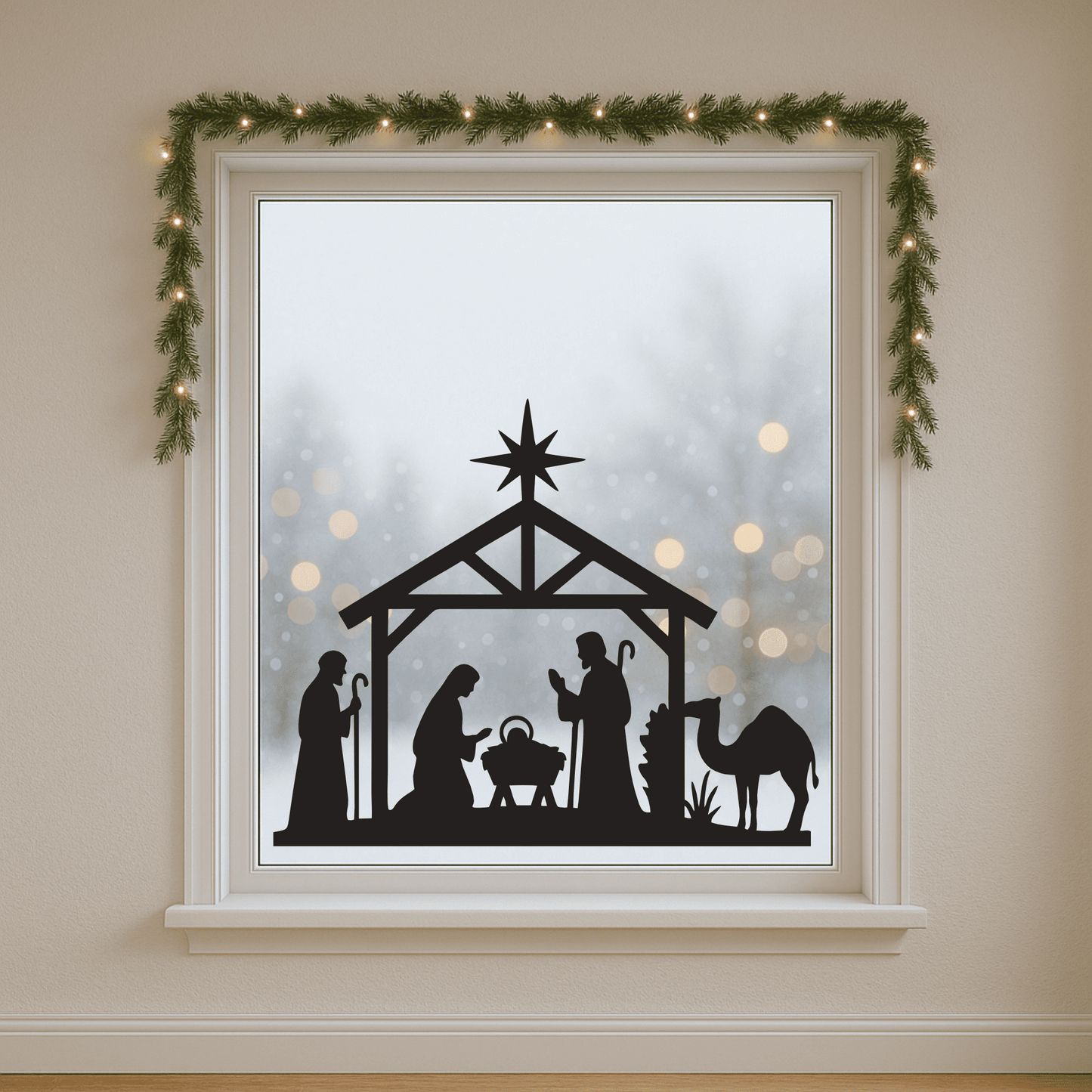 Holy Family SVG template with star and stable for CNC cutting