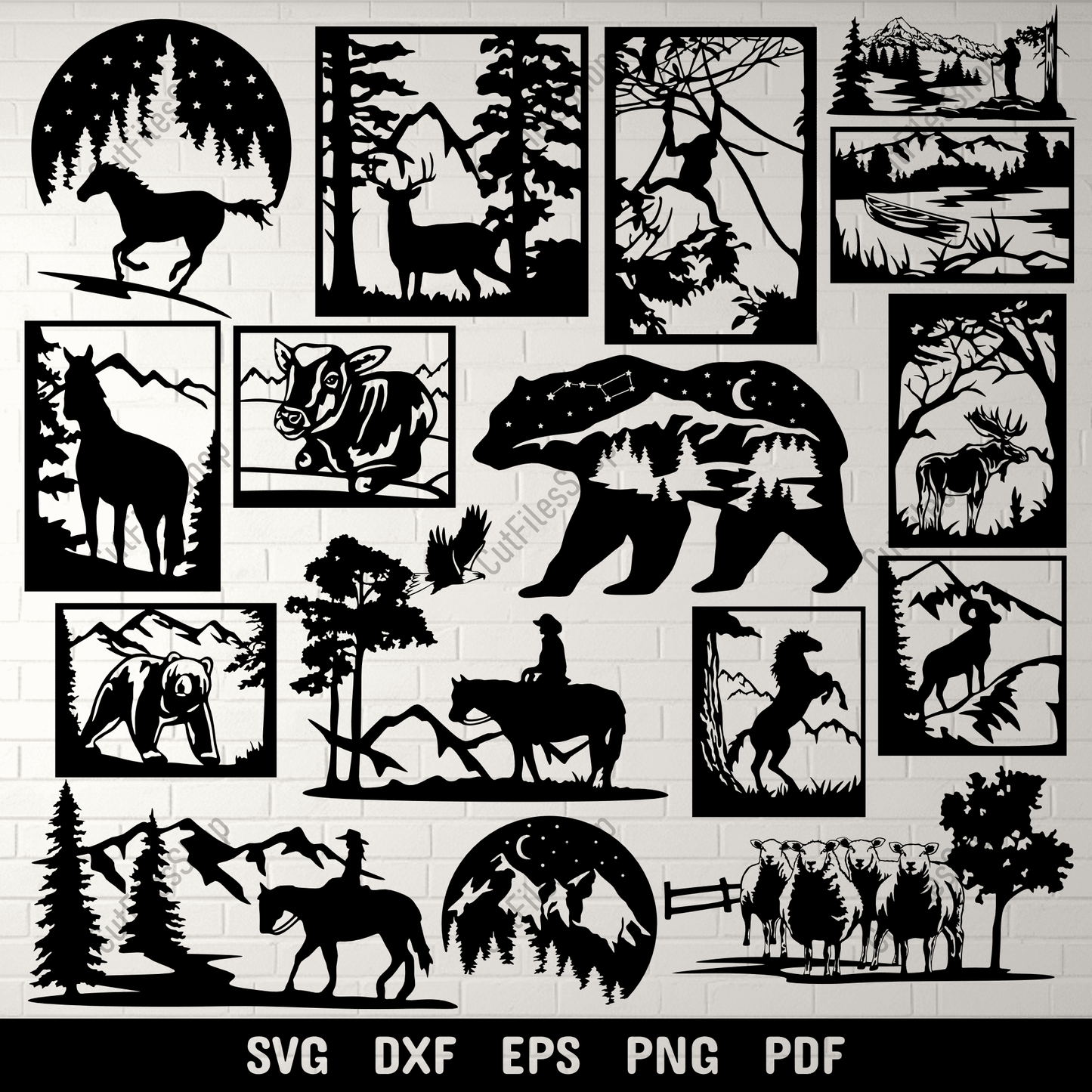 Nature Scenes Vector Cut Files, DXF for CNC & Laser, SVG for Cricut & Vinyl