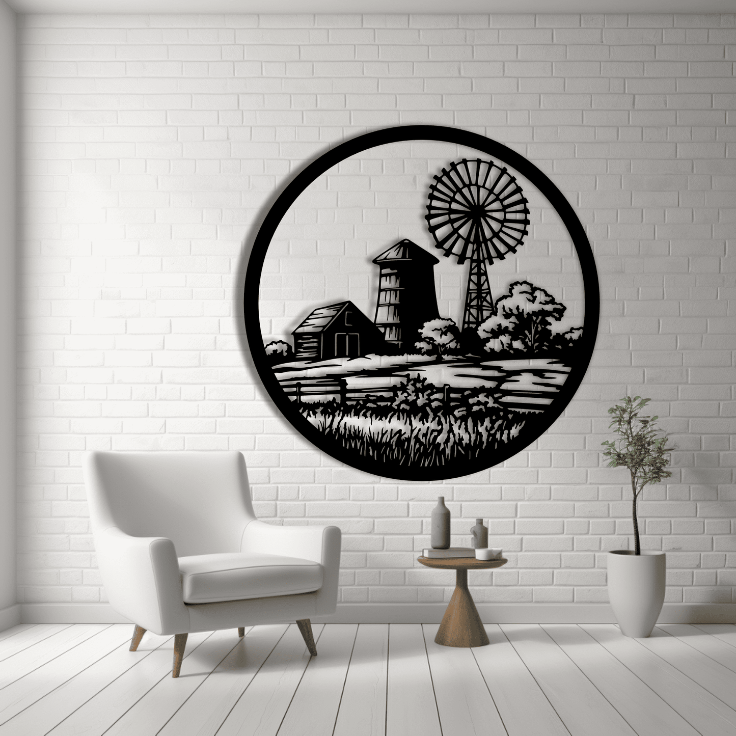 Windmill Scene SVG, Circle Decors DXF for CNC, and Moose Cutting Files