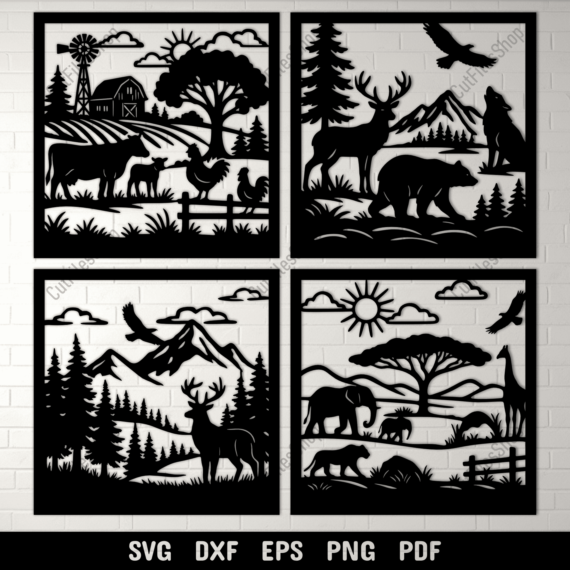Vertical panel with trees and deer
