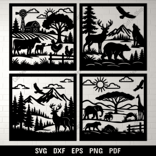Vertical panel with trees and deer