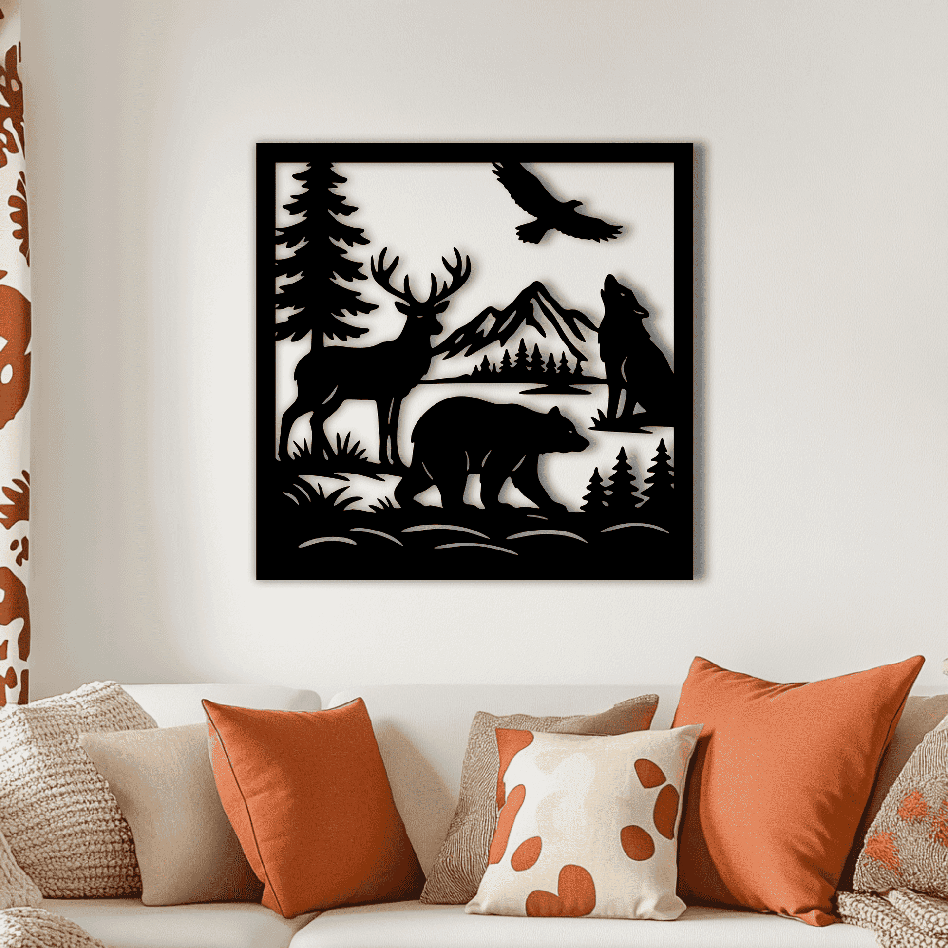 Bear Deer Wolf Eagle - Engraving-ready panel vector art