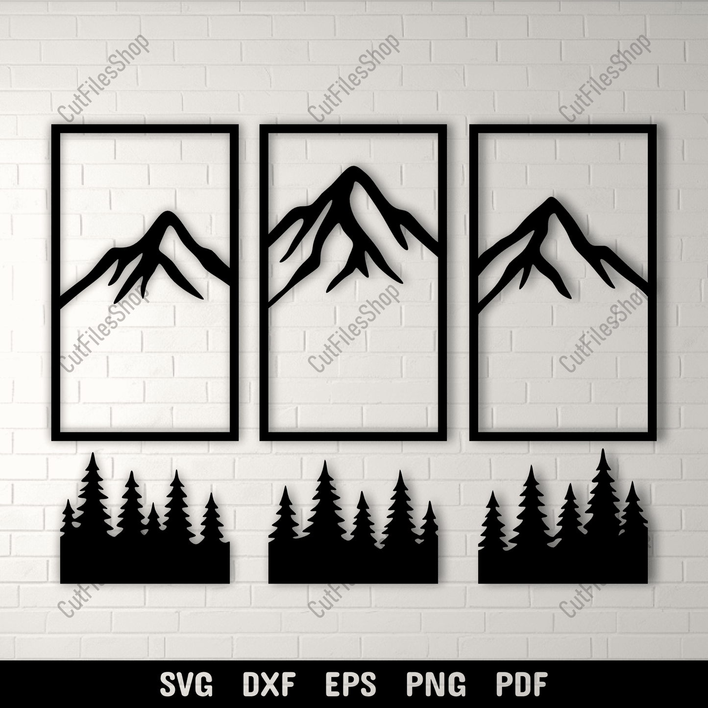 Three panel mountain wall art SVG design