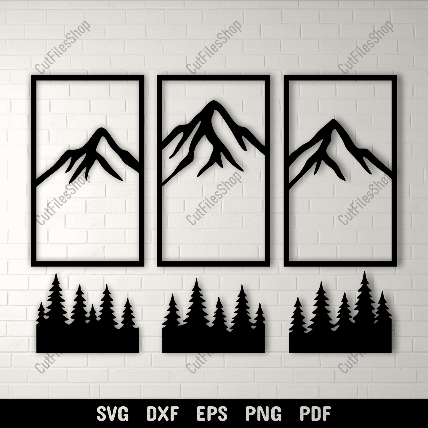 Three panel mountain wall art SVG design