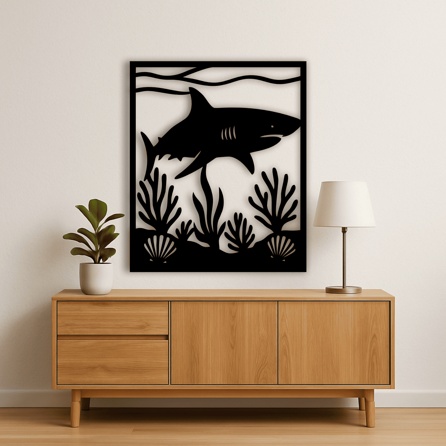 Underwater shark panel SVG PNG for CNC plasma and wall decor