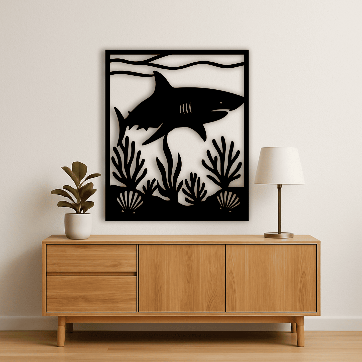 Underwater shark panel SVG PNG for CNC plasma and wall decor