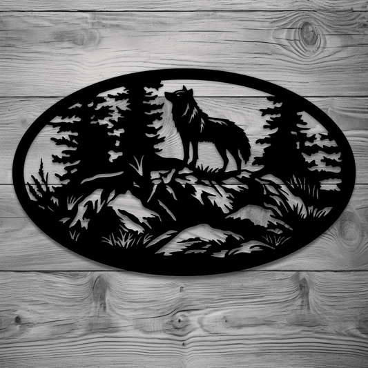 Wild wolf oval vector for laser engraving