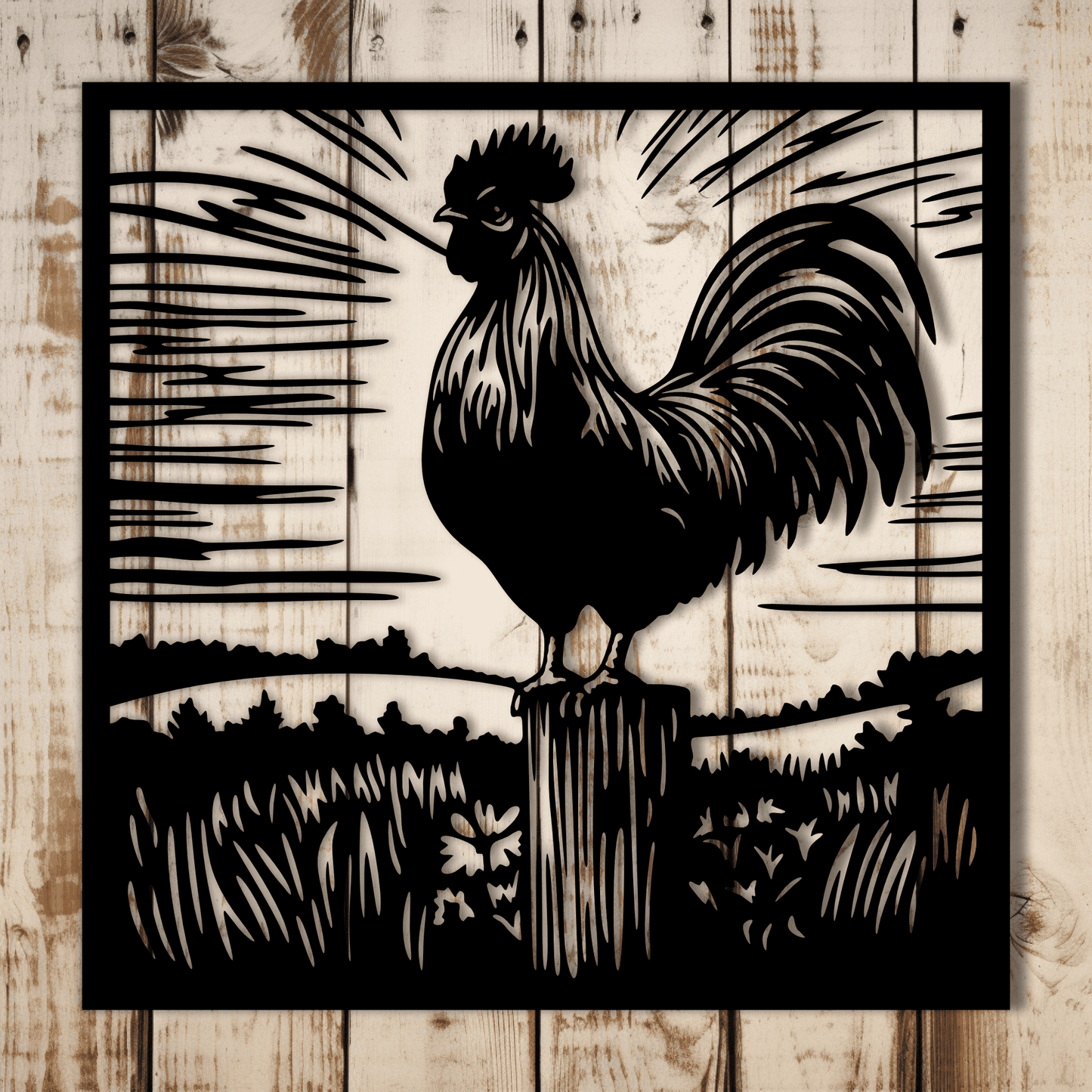 Rustic rooster wall art template