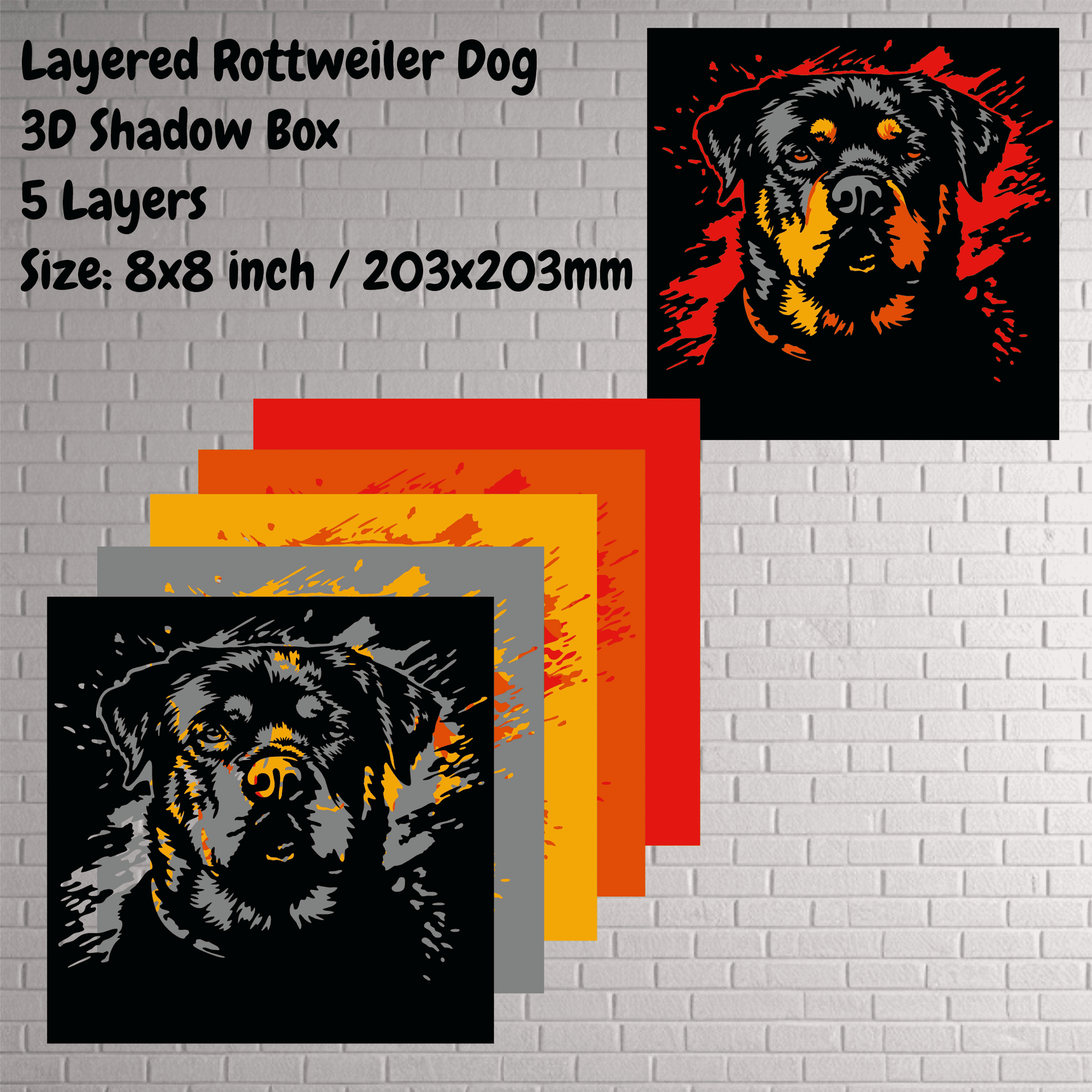 Layered Rottweiler Dog SVG, CNC Cutting Files, Shadow Box DIY Project