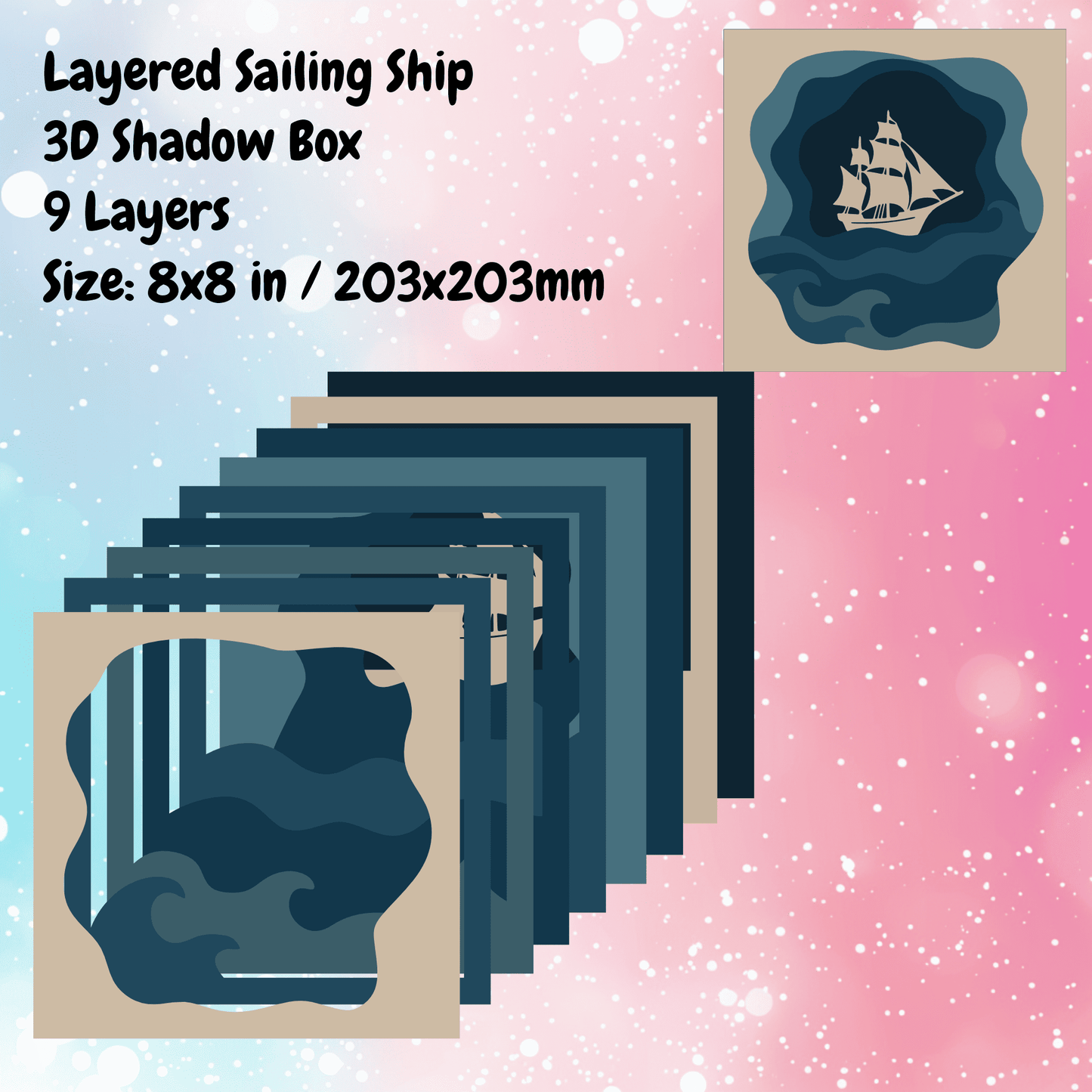 Maritime layered design ship at sea cutting files for crafters