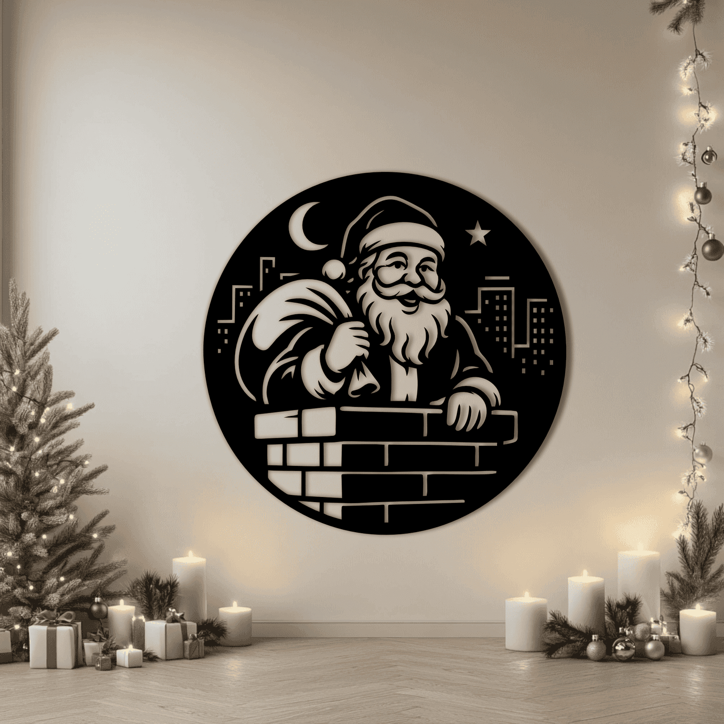 Santa on rooftop SVG template for Glowforge and DIY crafts