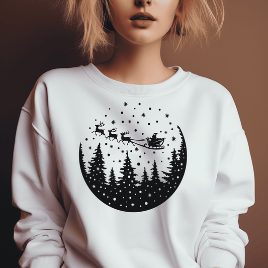 Santa Sleigh & Reindeer Cut Files, SVG for Cricut & Silhouette, Christmas Night DXF for CNC, DIY Holiday Decor, Christmas T-shirt design