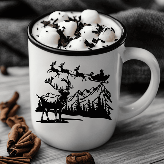 Free Christmas SVG: Santa's Sleigh and Reindeer. Perfect for Cricut, Silhouette, CNC, Sublimation, and DTF.