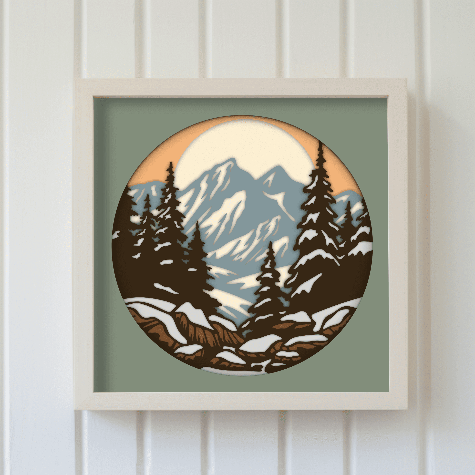 3D Snowy Mountains Shadow Box Crafts, Multilayer Svg for Cricut, Paper cut Template, Winter Home Decor DIY, glowforge Cut files, cnc files for Wood, Papercraft, Cardstock