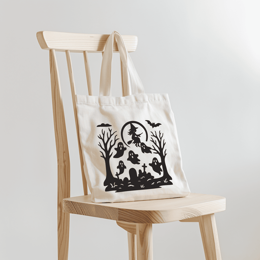 Witch flying with broom and pumpkins SVG for Silhouette crafts