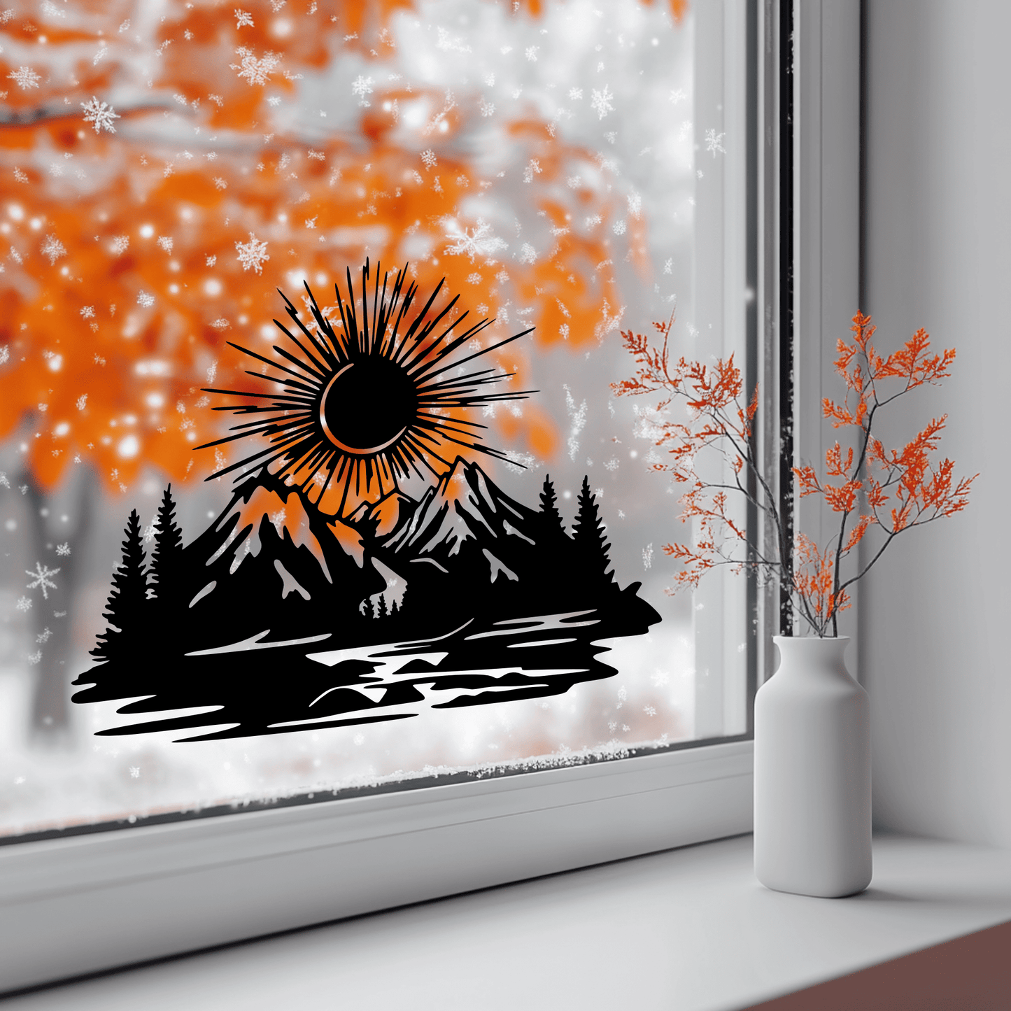 Mountains Sunset SVG & DXF for Cricut, Vinyl, and CNC Cutting, Window vinyl decal Svg