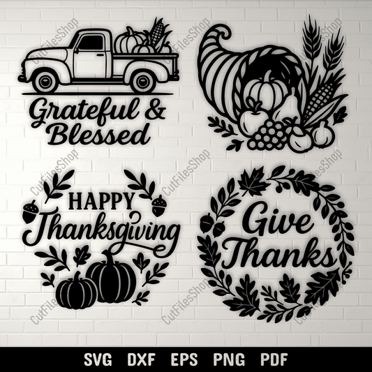 Thanksgiving SVG DXF PNG EPS Cutting files – Grateful Blessed Cornucopia Give Thanks – Cricut, Sublimation, T-Shirt & Laser Engraving Designs