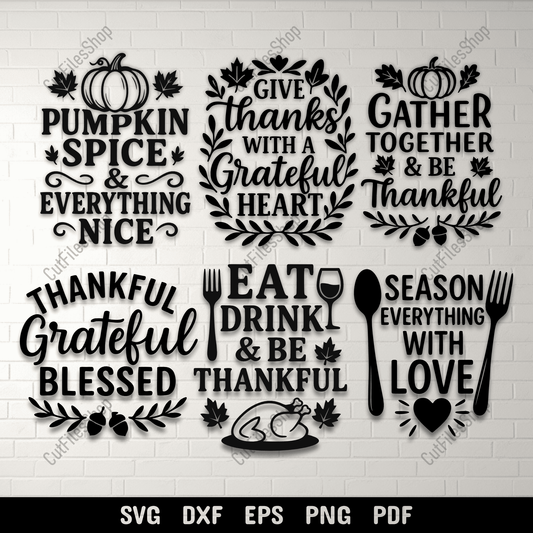 Thanksgiving quotes SVG DXF PNG for Cricut crafts