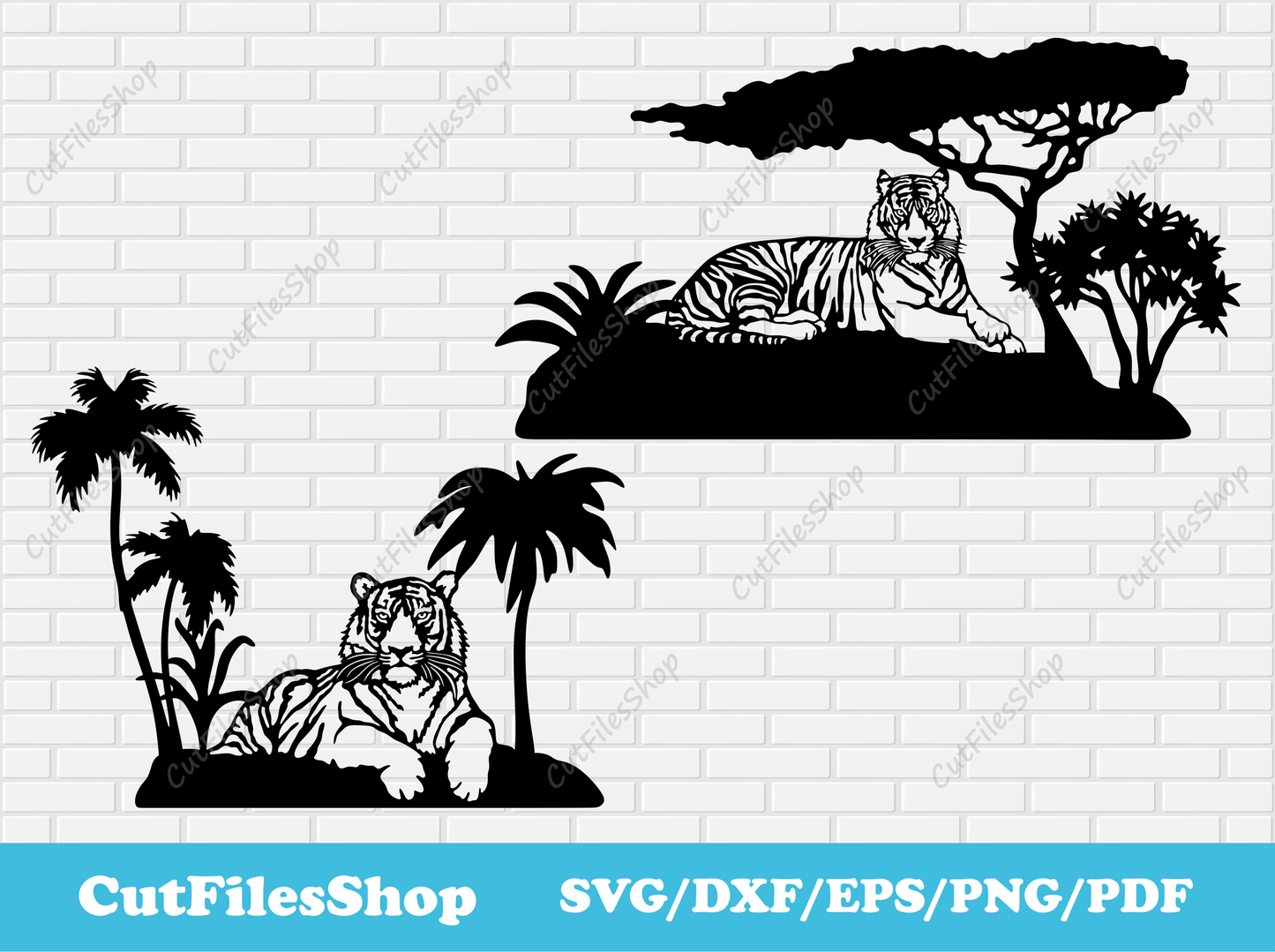 Tigermotive, Dschungelszenen, Vektorgrafiken, Anfertigung auf Bestellung, SVG für Cricut, Basteldateien, T-Shirt-Design