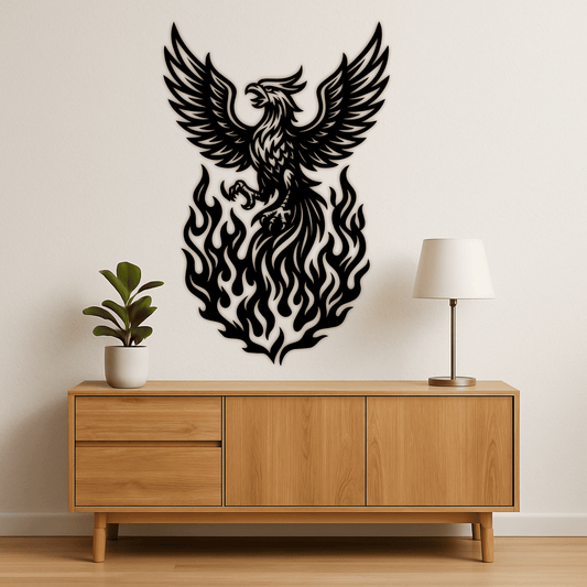 Flaming phoenix tribal illustration for CNC cutting