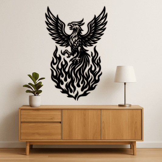 Flaming phoenix tribal illustration for CNC cutting