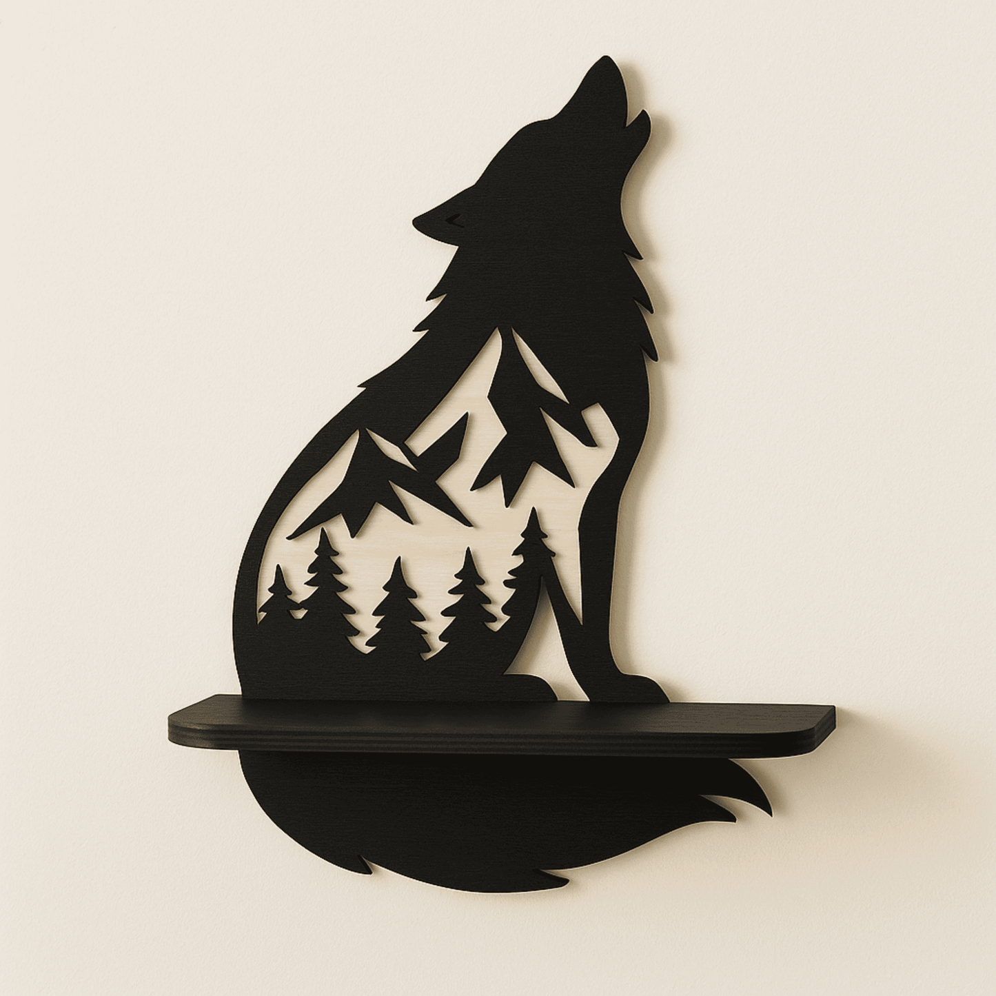 wolf mountain shelf cnc file wooden wall decor design