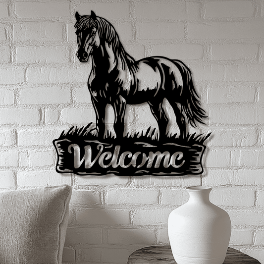 Outdoor Horse Welcome Sign DXF for CNC and Laser Cut DIY Home Metal Decor