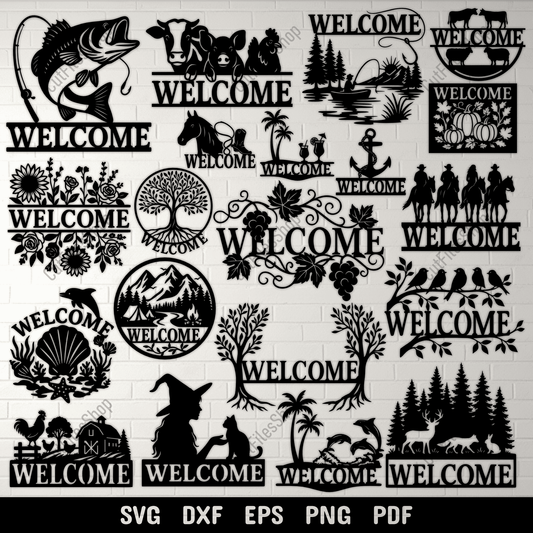 Welcome sign SVG DXF bundle for Cricut and Silhouette cutting