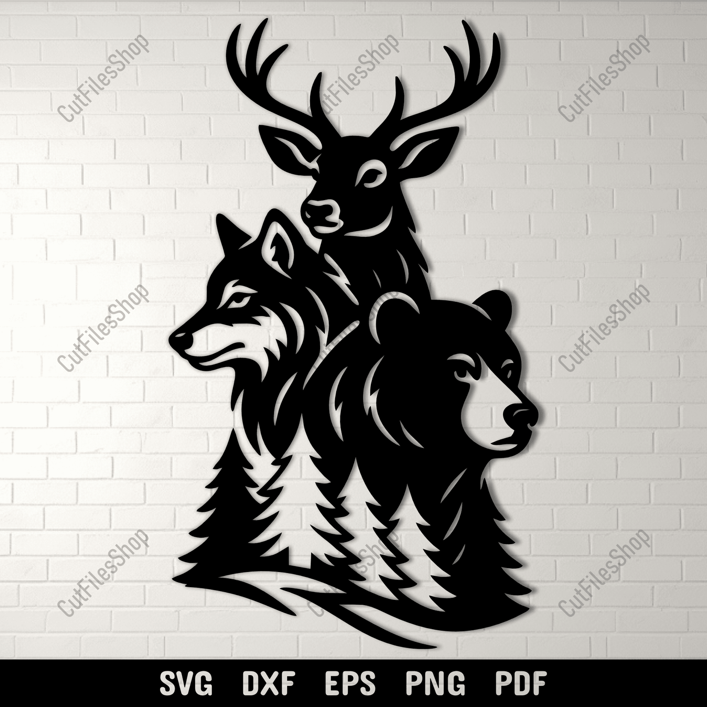 Bear wolf deer SVG DXF PNG for CNC laser cutting