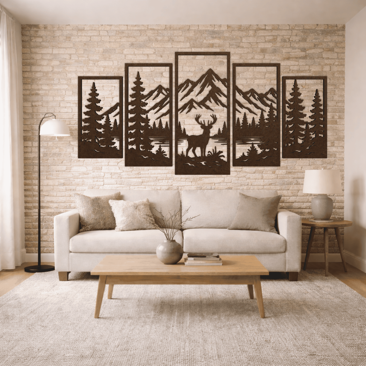 Five panel deer mountain wall art digital files for CNC plasma and laser cutting.