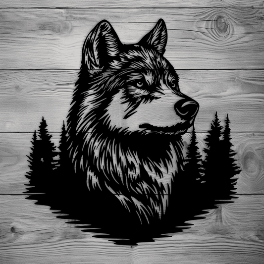 Wolf in forest CNC Art, DXF for Laser & Plasma Cutting, SVG for Cricut & Vinyl