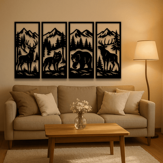 Deer forest mountain panel SVG DXF for metal wall art