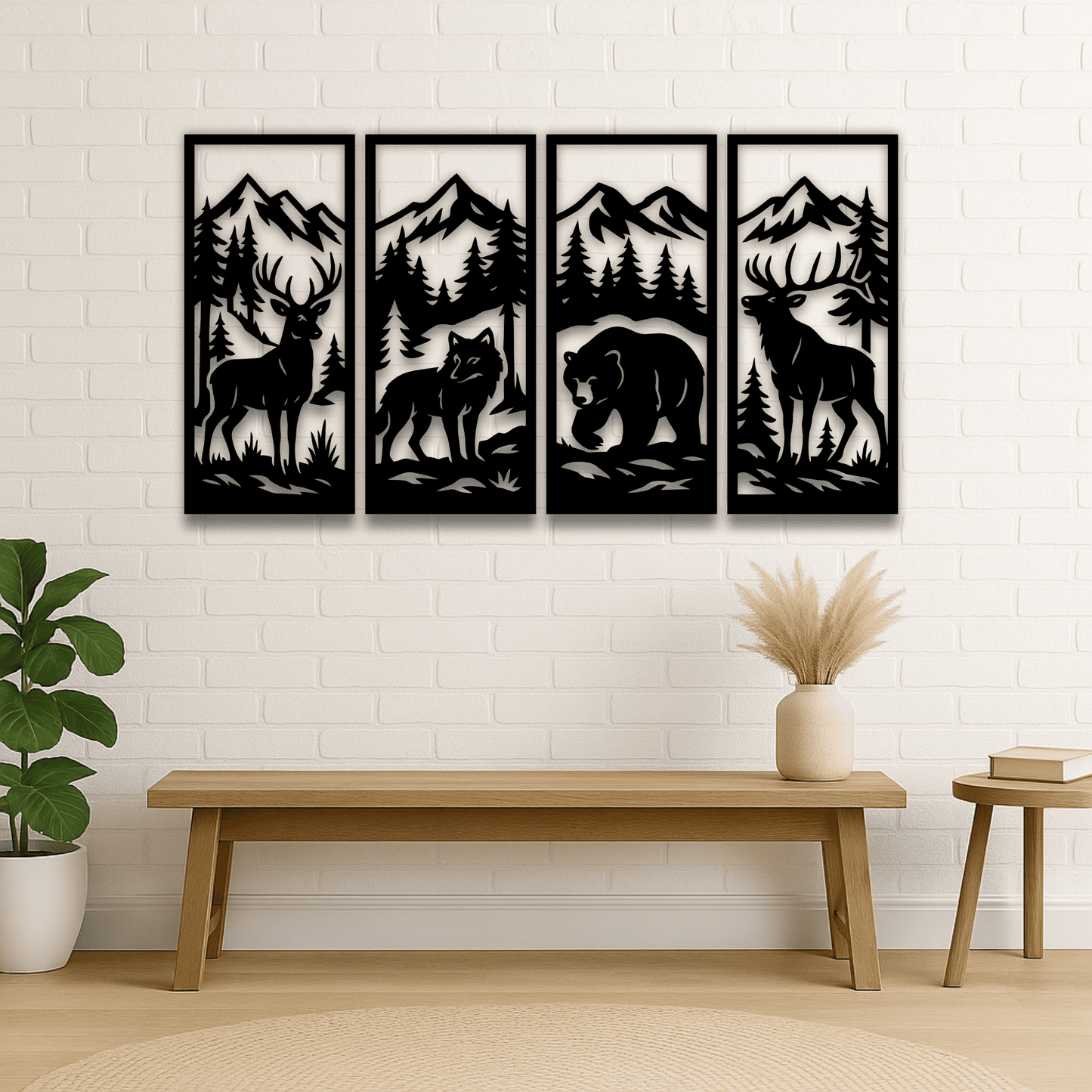 Bear walking forest panel silhouette for laser cutting
