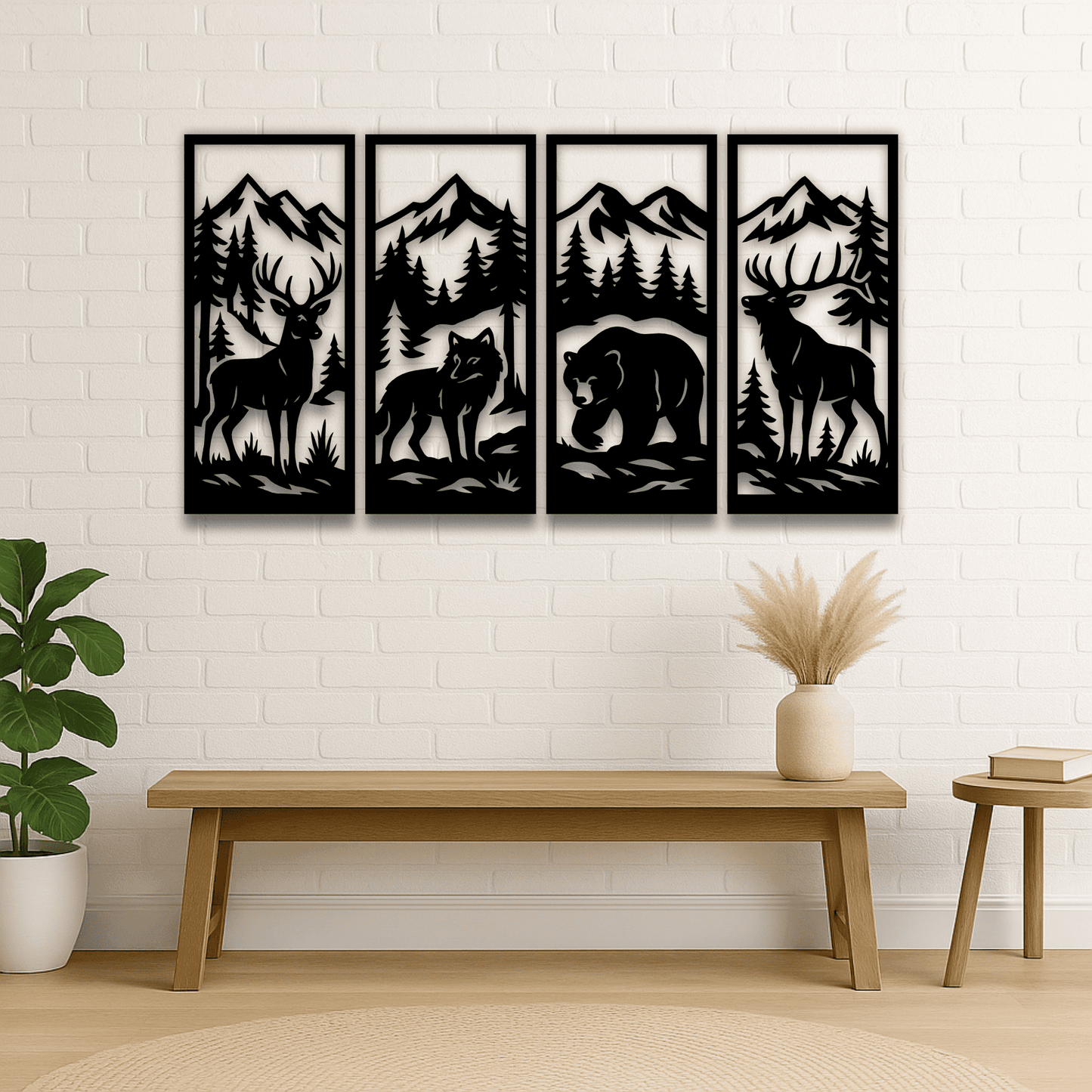 Bear walking forest panel silhouette for laser cutting