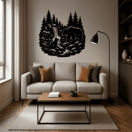 Bear and wolf forest scene for laser engraving and CNC Metal decor